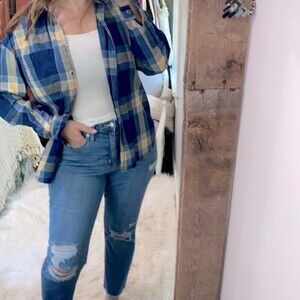 Lizwear vintage blue plaid button down shirt size medium